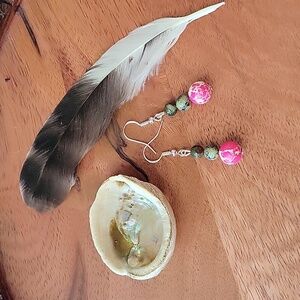 Pink Imperial Jasper Yellow Turquoise Varasite Earrings Boho Artsy Jewelry Gift